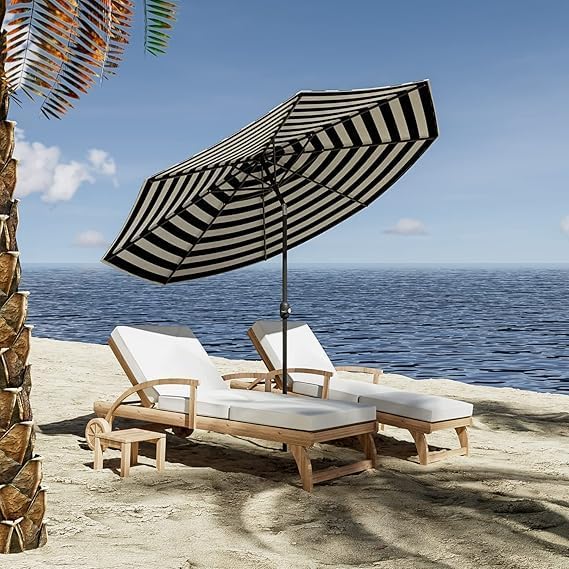 Greesum 9FT Patio Umbrella, Outdoor Table Umbrella with Push Button Tilt, Crank and 8 Sturdy Ribs for Garden, Lawn, Backyard & Pool