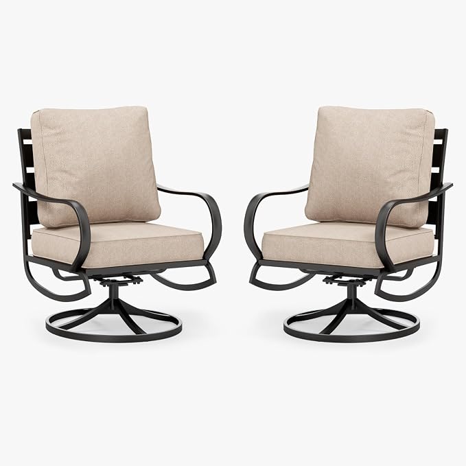 MFSTUDIO Metal Patio Conversation Sets, Outdoor Furniture Sofas Set of 2, 2 Pieces Durable Steel Frame Patio Swivel Chairs with 5.8" Beige Cushions for Patio Garden Backyard Balcony