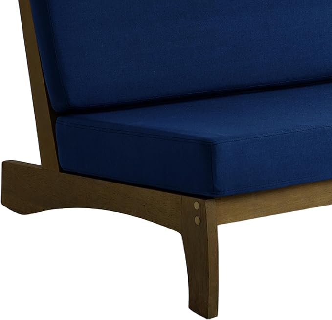 Outdoor Furniture Patio Couch, Weather Resistant 3-Seater Patio Sofa with Removable Cushion, Teak Wood Frame for Porch & Backyard Seating - Navy