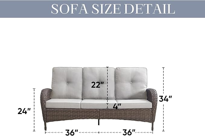 HUMMUH Outdoor Patio Couch with Thick Cushions Patio Sofa for Deck Lawn Porch Balcony Poolside-Brown/Beige