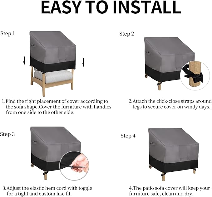 Easy-Going Outdoor Chair Cover Waterproof, Heavy Duty Patio Chair Cover, Windproof Outdoor Furniture Cover with Air Vent (2 Pack-33.5Wx40Dx36H inch, Gray/Black)