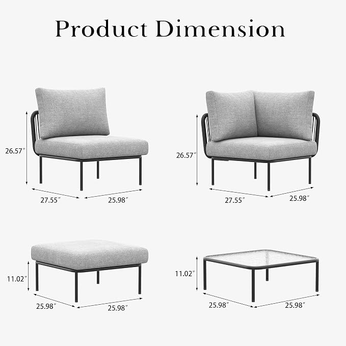 LayinSun 9 Pieces Aluminum Patio Furniture Set, Modern Modular Sectional Sofa with Coffee Table and Upgrade Thickness Cushion