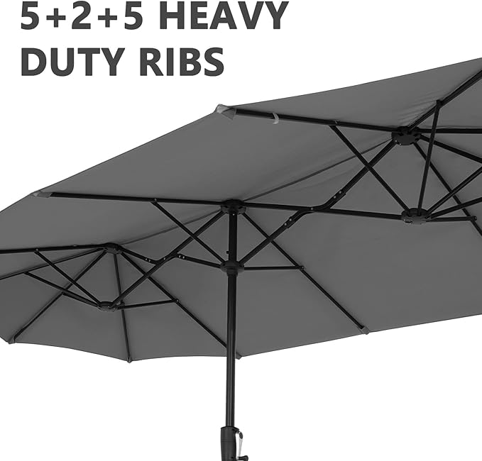 13Ft Large Patio Umbrella Outdoor Double-Sided Market Umbrella w/Easy Crank for Yard, Poolside, Deck, Gray