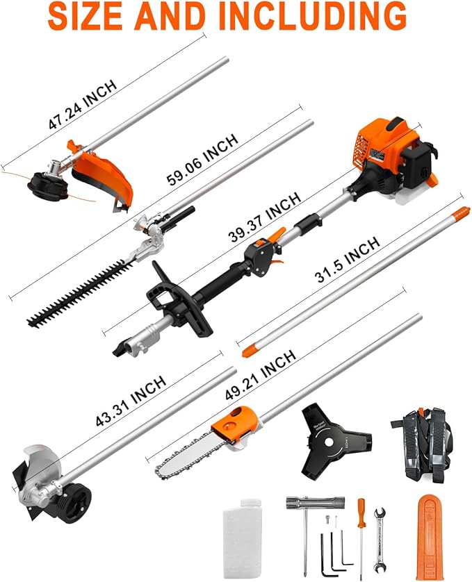 NEO-TEC 26cc 2-Stroke Gas Powered 6-in-1 Multi-Functional Weed Eater, Trimmer Combo Kit - Includes Grass Trimmer, Brush Cutter, Hedge Trimmer, Pole Saw, Edger, Extension Rod for Lawn Landscaping