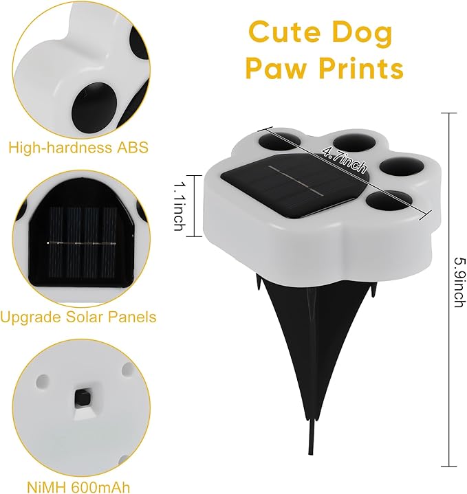 Solar Paw Print Lights 4 Pack, Outdoor Waterproof Solar Garden Lights, Lawn Patio Pathway Decorative Lights, Pet Dog Lovers Gifts for Women Mom Mother's Day(Cool White)