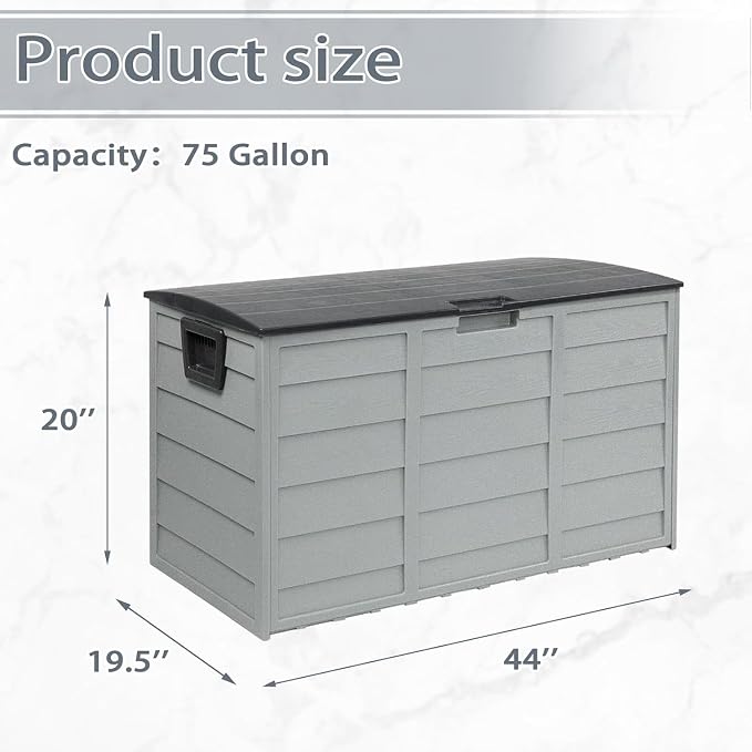 75 Gallon Deck Storage Box Resin Outdoor Storage Container with Handles for Patio Garden Yard(Grey)