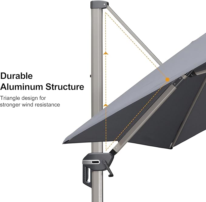 PURPLE LEAF 9FT Patio Umbrella with Base Champagne Square Cantilever Offset Outdoor Umbrella with 360 Rotation for Garden Pool, Light Grey