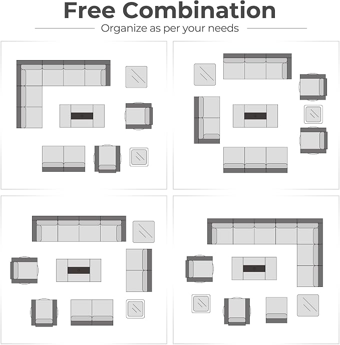 HOOOWOOO 13 Piece Patio Sectional Furniture Set with Fire Pit Table,Modern Wicker Outdoor Conversation Sofa Sets,All Weather Modular L Shaped Outside Couch Swivel Chair(Beige Sand)