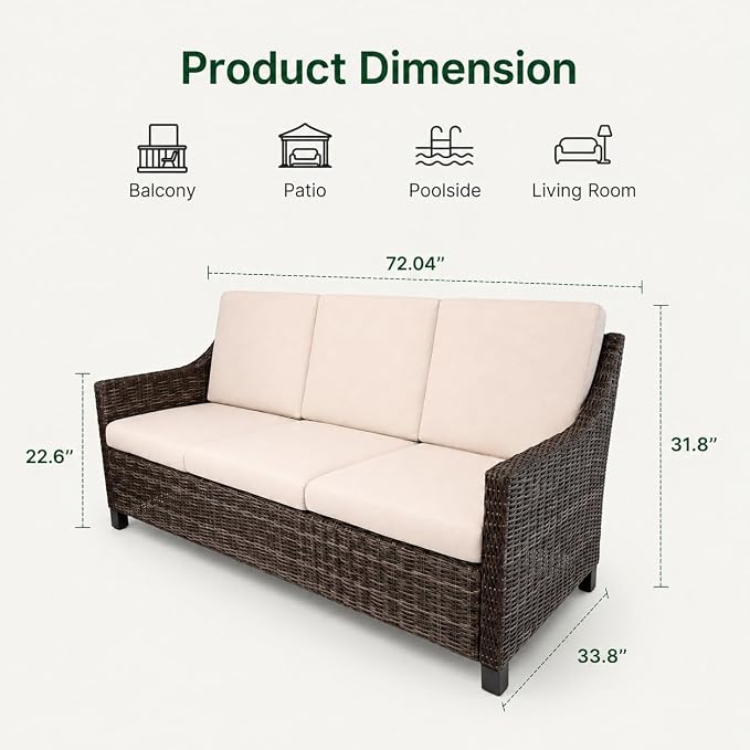 Wicker Patio Conversation Set, Outdoor Patio Furniture Set with Deep Seating, Wide Armrests & Thick Cushions, All-Weather Outdoor Furniture Set for Patio, Porch, Deck & Backyard