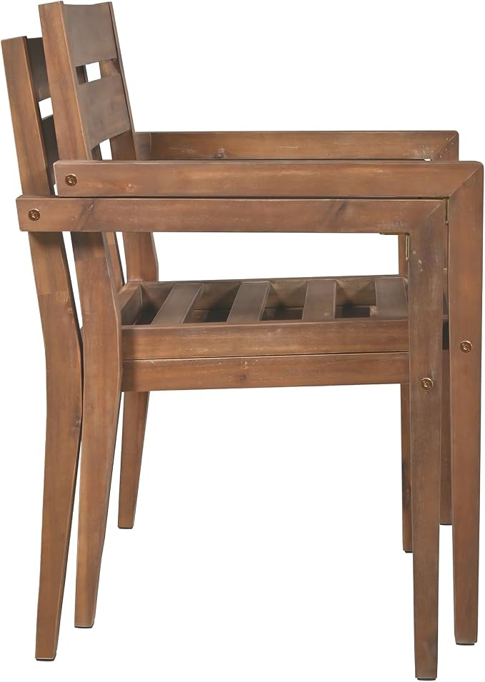 7 Piece Patio Dining Table Set with Removable Cushion, Outdoor Acacia Wood Furniture Set for Garden, Backyard, Lawn, Poolside (A-Burly Wood)