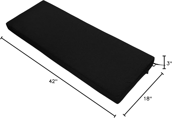 FUNHOME Outdoor Bench Cushion Cover 42 x18 x 3 inch,Water Resistant Cover with Zipper&Ties,Fade-Resistant Slipcover,Patio Porch Swing Cushion Cover Replacement Only,No Insert(Black)