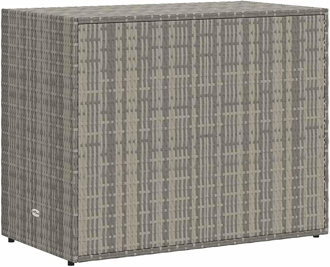 Outdoor Garden Storage Cabinet, Poly Rattan Tool Organizer Box with 2 Doors, Weather Resistant Backyard Storage Chest for Patio, Deck, and Balcony, Grey
