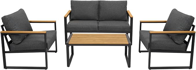 Patio Furniture Set, 4 Pieces Outdoor Patio Furniture with Coffee Table Set, Metal Patio Conversation Sets with Washable and High-Resiliency Sponge Cushions,Upgarded Grey