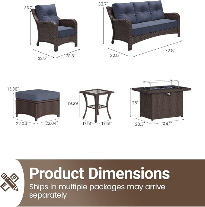 10 Pieces Outdoor Furniture Set with 6-inch Cushions, High Back Wicker Swivel Rocker Chairs with Fire Pit Table, Luxury Conversation Set for Deck Patio and Poolside