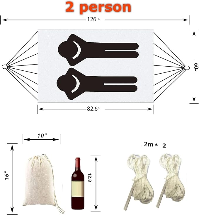Outdoor Hammock Garden Cotton Hammock Macrame Fringe Hammocks Boho Balcony Hammocks with Handmade Tassels 2 Person Double Hamock 480lbs for Home,Backyard,Beach,Patio
