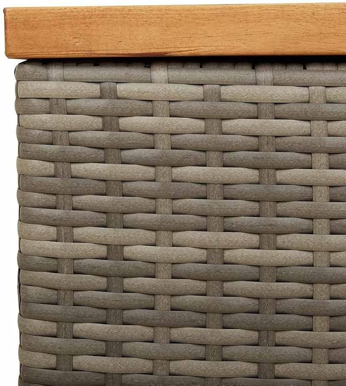 Modern Outdoor Storage Box with Seating, 19.7 x 43.3 x 21.3 Inches, PE Rattan and Acacia Wood Deck Box for Garden, Patio and Balcony
