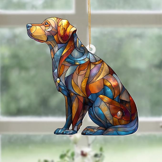 Acrylic Stained Glass Style Dog Ornament β Labrador Retriever Window Hanging Suncatcher, Pet Memorial Keepsake for Dog Lovers, Christmas Tree Decoration, Animal Decor Gift(Sun-07)