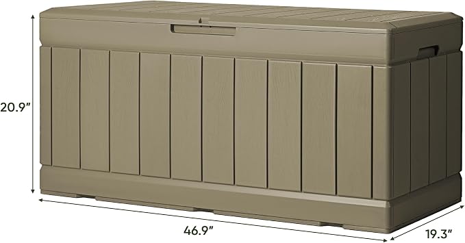 Greesum 82 Gallon Resin Deck Box All Weather Large Outdoor Storage for Patio Furniture, Toys, Garden Tools, Lockable, Light Coffee