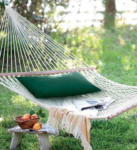 Plow & Hearth Traditional Polyester/Cotton Rope Hammock with Oak Stretcher