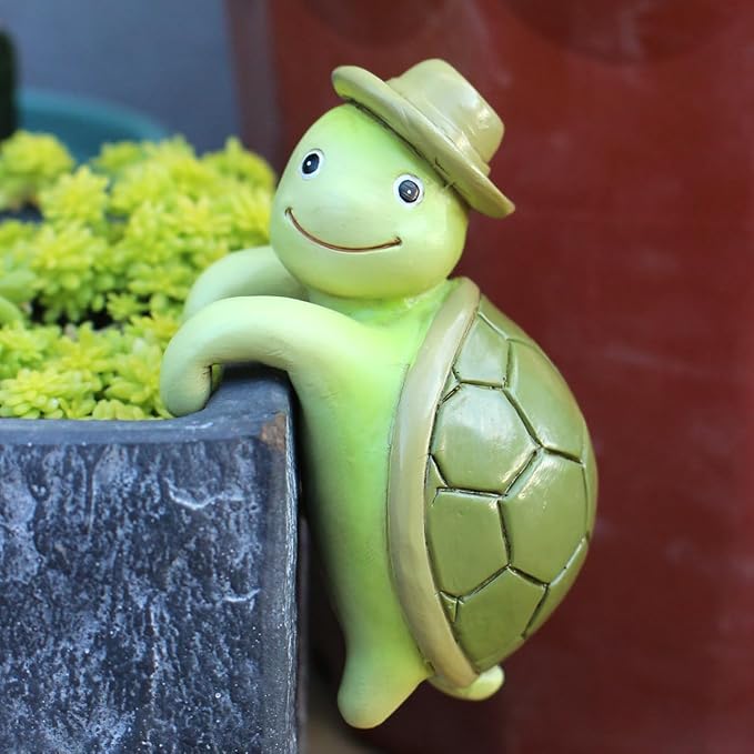 Cute Cartoon Tortoise Flower Pot Hugger Figurine Resin Climbing Turtle Statue Outdoor Hanging Animals Sculpture Planter Pot Decorations for Garden Patio Lawn Yard Ornaments