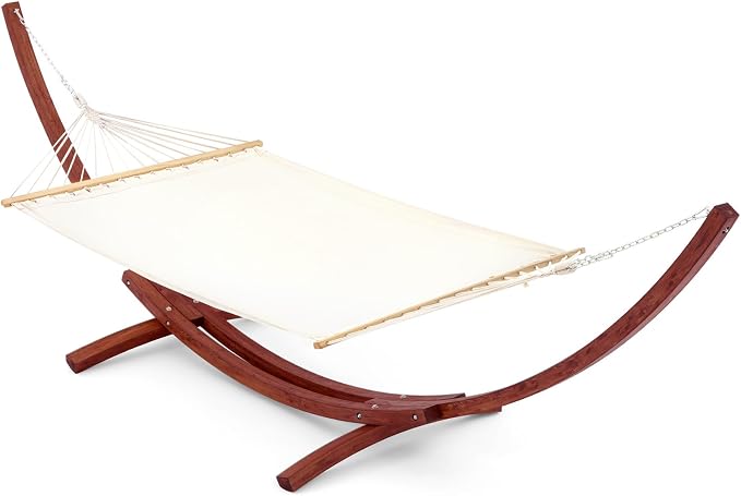ECOTOUGE 13 FT Wooden Hammock with Stand, Outdoor Double Hammock with Wood Stand 2 Person Heavy Duty Hammock and Stand for Outside Backyard, Balcony, Porch, Patio, Garden, 550 lbs Capacity, White