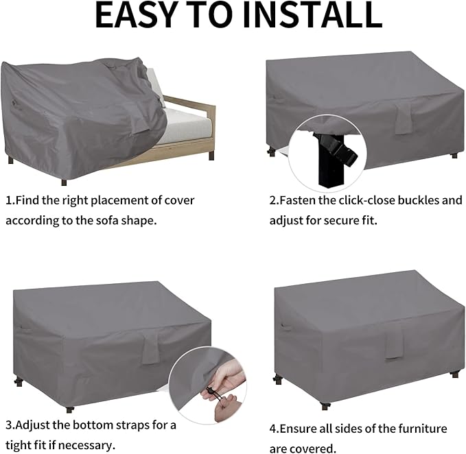 Easy-Going Waterproof Patio Sofa Cover UV Resistant 3 Seater Outdoor Sofa Cover Weatherproof Lawn Patio Furniture Cover with Tape Sealed Seam (79Wx37Dx35H inch, Grey)