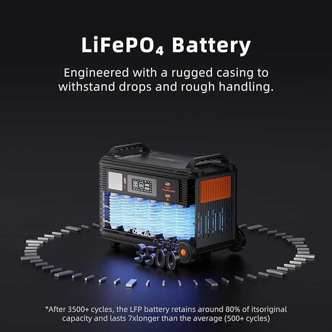 OSCAL PowerMax 6000 Solar Generator, 3600Wh LFP Battery Power Station, Expandable to 57.6kWh, 120/240V Split Phase Voltage 6000W AC Outlets (9000W Peak), 2200W/1.96H Fast Charging, Emergency for Home
