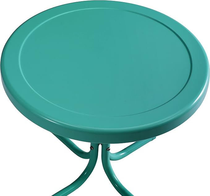 Crosley Furniture Griffith 3-Piece Outdoor Rocking Chair and Side Table Set, Retro Metal Bistro Patio Sets, Turquoise Gloss