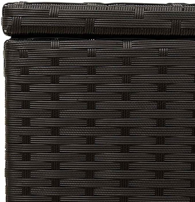 Outdoor Garden Storage Box 291L, Weather Resistant Poly Rattan Deck Bin for Cushions, Tools, and Patio Accessories, Black Rectangular Container