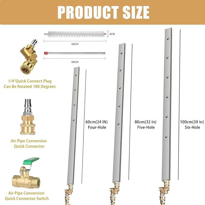 Radiator Cleaning Wand for Pressure Washer, Radiator Cleaning Tool, Car Radiator Cleaner Wand Tool with 1/4'' Quick Coupler for Household Cars, Trucks, RV (24 in (Four-Hole))