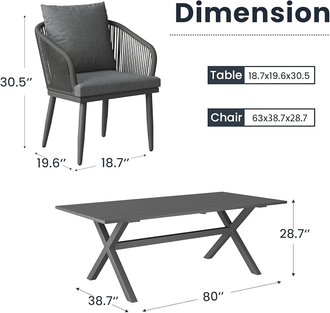 5-Piece Patio Dining Table Sets, Woven Wicker Dining Set with Rectangular Aluminum Table and Dining Chairs Modern Outdoor Dining Furniture Set for Outdoors and Indoors