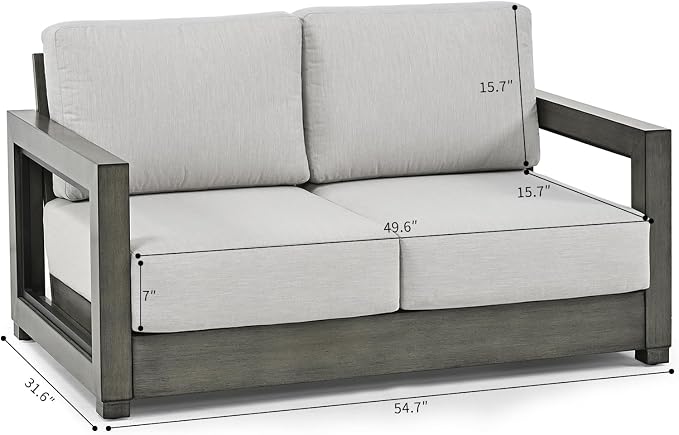 HAPPATIO Oversized Aluminum Patio Loveseat, Outdoor Sectional Furniture with Thicken Cushions, Deep Seating and Widen Armrest, All-Weather Additional Loveseat for Backyard Poolside, Grey