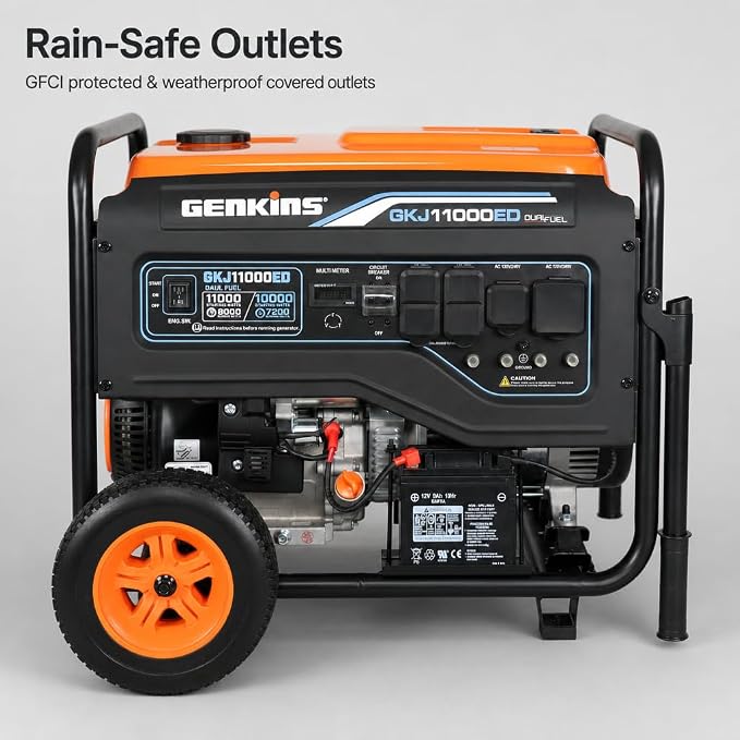 Genkins 11000 Watt Dual Fuel Portable Generator Home Back Up, Emergercy, RV & Camping Electric Start Gas or Propane