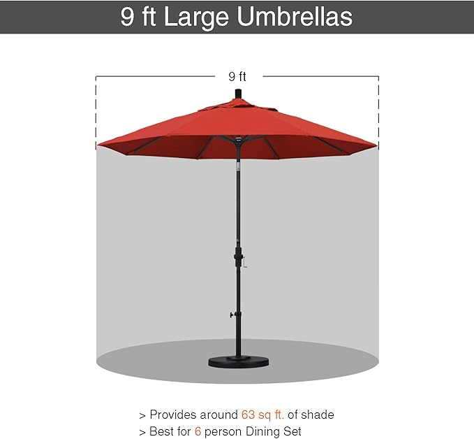 California Umbrella 9' Round Aluminum/Fiberglass Umbrella, Push Open, White Pole, Olefin Sunset Fabric