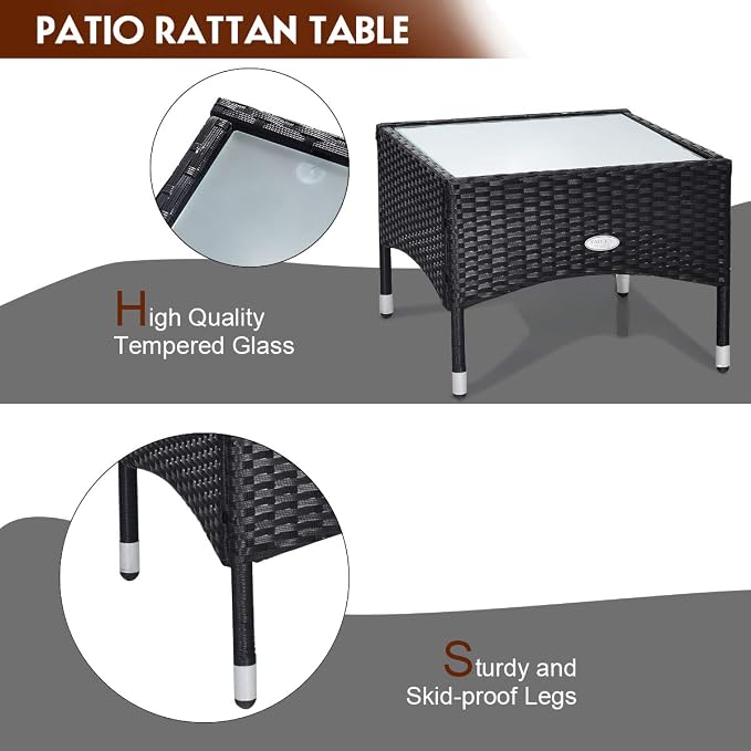 Tangkula 3 PCS Patio Wicker Rattan Furniture Set, Rattan Chair with Coffee Table, High Load Bearing Chair Conversation Sets for Patio Garden Lawn Backyard Pool (Black)