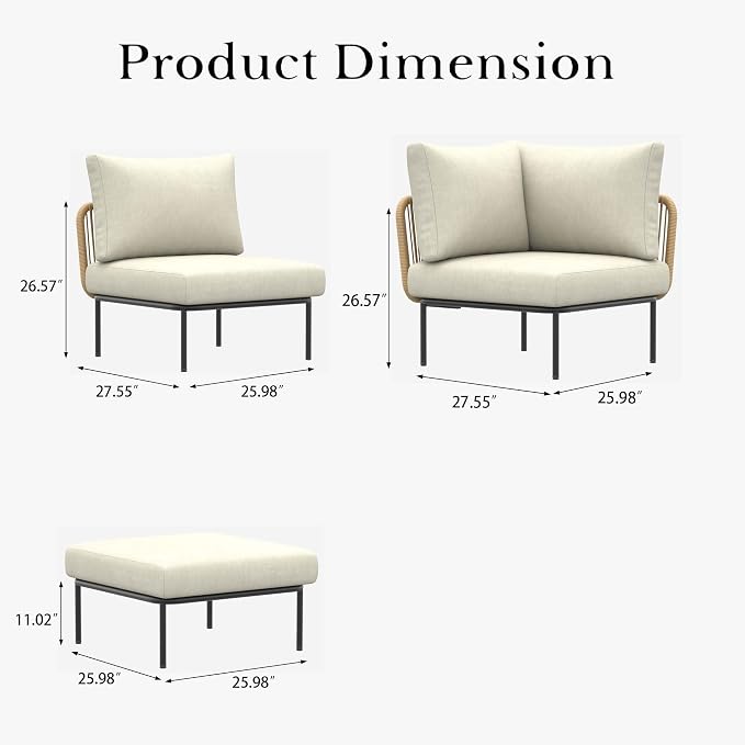 LayinSun 7 Pieces Aluminum Patio Furniture Set, Modern Modular Sectional Sofa with Coffee Table and Upgrade Thickness Cushion
