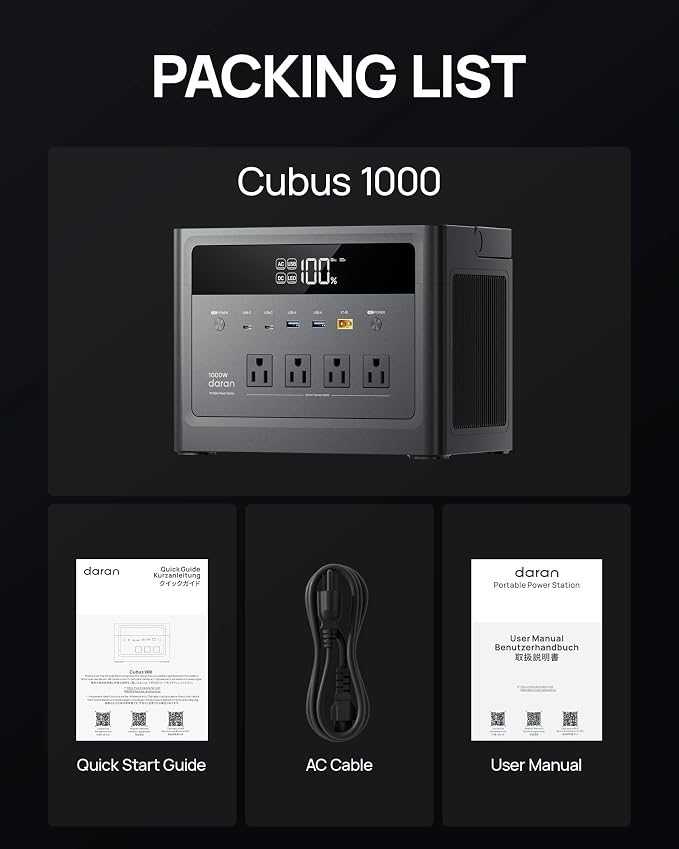 Portable Power Station 1000W, 576Wh Solar Generator with PD 100W USB-C Fast Charging, Power Bank 110V Pure Sine Wave AC Outlet LiFePO4 Battery for Outdoors Camping Home Use Emergency RVs (Peak 2000W)
