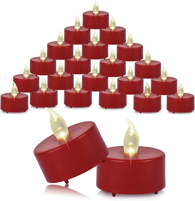 Battery Operated Tea Lights Candles,Flameless Led Electric Fake Candle, 50 Pack Realistic Flickering Votive Tealights, Long Lasting 200+Hours, for Wedding Party Home Decoration (Red)