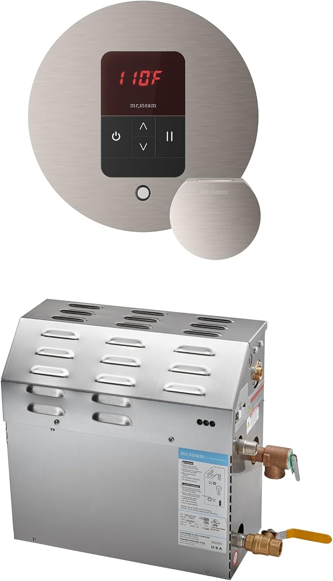 Mr Steam MS 12kW (12000W) Steam Shower Generator Package w/round iTempo Control in Brushed Nickel