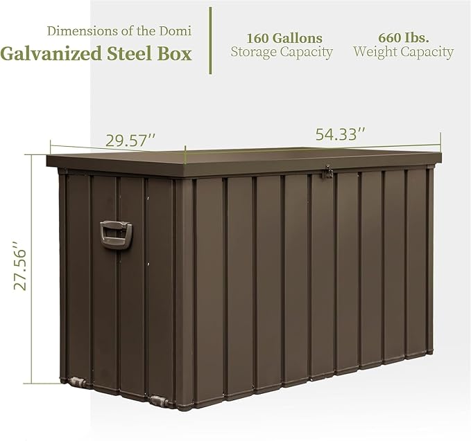 Ditkoko 160 Ourdoor Gallon Deck Box, Waterproof Storage Container with Lockable Lid, Package Delivery Box for Patio Furniture, Patio Cushions, Gardening Tools, Pool and Sports Supplies - Brown
