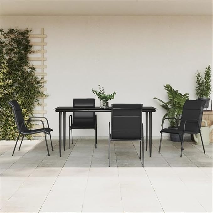 Afuera Living 5-Piece Steel Garden Dining Set, Black/Anthracite Finish, Powder-Coated Steel Frame, Tempered Glass Table, Modern Outdoor Furniture for Patio, Balcony, Terrace, Seats 5,