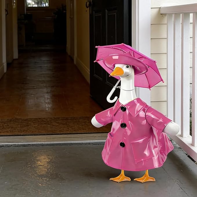 Raincoat Porch Goose Outfits,Spring Summer Lawn Goose Statue Raincoat Clothes,Fits 23" Geese Statue, for Summer Outdoor Patio Yard Lawn Garden Decoration(Raincoat-Pink)