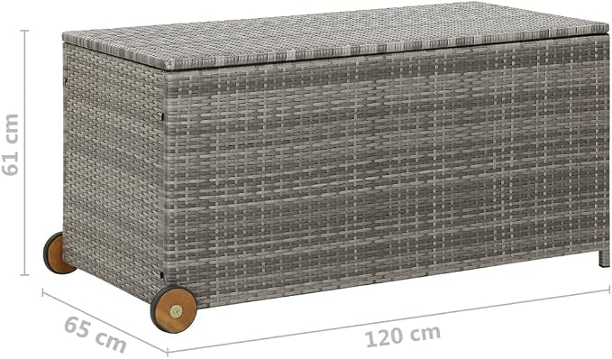 Patio Storage Box with Wheels Light Gray 47.2"x25.6"x24" PE Rattan Deck Box for Outdoor Furniture Cushions Toys Garden Pool Accessories