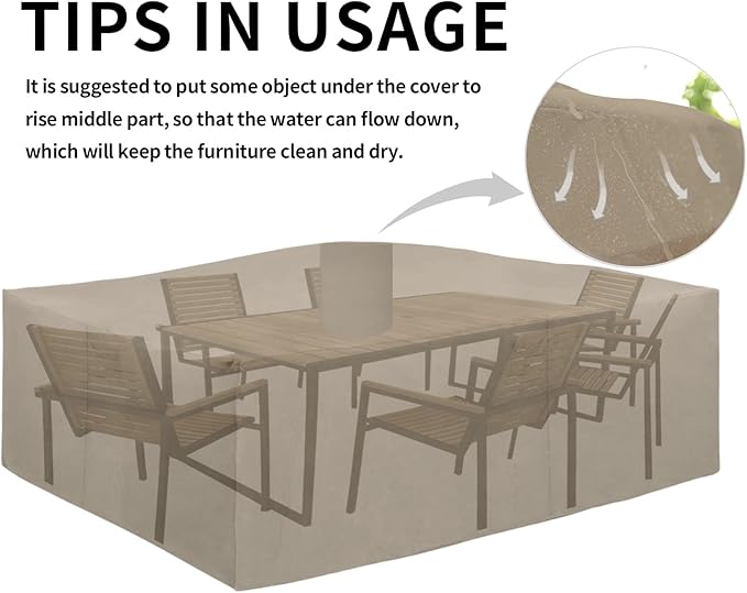 Easy-Going Heavy Duty Patio Furniture Cover for Outdoor Rectangular Table and Chair Set, Waterproof Sectional Set Cover (110" L x 84" W x 28" H, Camel)