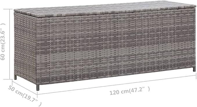 Outdoor Storage Box with Lid 47.2x19.7x23.6 Inch, Waterproof PE Rattan Patio Furniture Cushion Organizer, Large Garden Deck Box for Pillows Blankets Toys, Sturdy Steel Frame & Polyester Lining, Gray