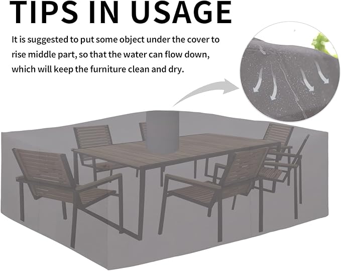 Easy-Going 600D Heavy Duty Patio Furniture Cover, Outdoor Rectangular Table and Chair Set, Waterproof Sectional Set (110"L x 84"W x 28"H, Grey)