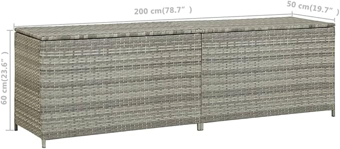 Wicker Patio Storage Box with PE Liner, Patio PE Rattan Storage Container, Outdoor Storage Box for Cushions, and Garden Tools, Poly Rattan 78.7"x19.6"x23.6" Gray,-898