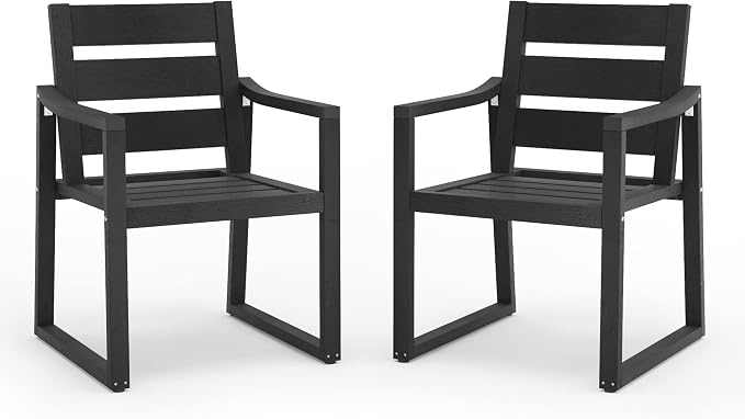 Cozyman HDPS Outdoor Dining Chairs Set of 2, 350LBS, Patio Dining Chairs with Armrest, All Weather Outdoor Kitchen Chairs with Square Frame Legs for Outdoor Indoor, Lawn, Garden, Backyard, Black