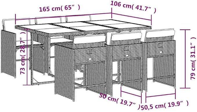 7 Piece Patio Dining Set, Outdoor PE Rattan Garden Furniture with Tempered Glass Table and 6 Foldable Chairs, Comfortable Padded Seats for Backyard Deck