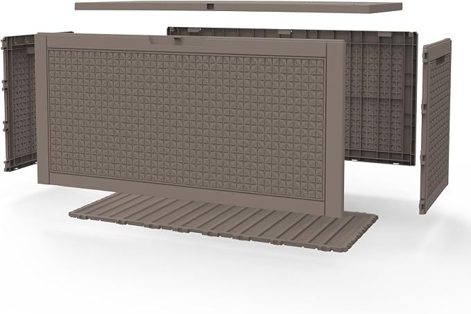 121 Gallon Outdoor Deck Box, Lockable Large Deck Box Waterproof Resin Storage Bin with Lid for Patio Furniture Cushions Garden Tools (Gray, 121 Gallon)